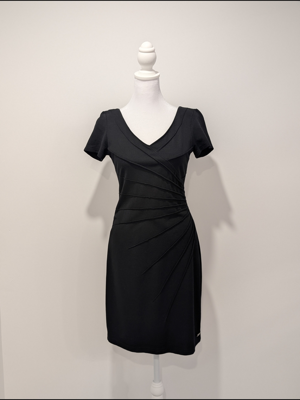 Point Zero Black V-Neck Short Sleeve Ruched Mini Dress